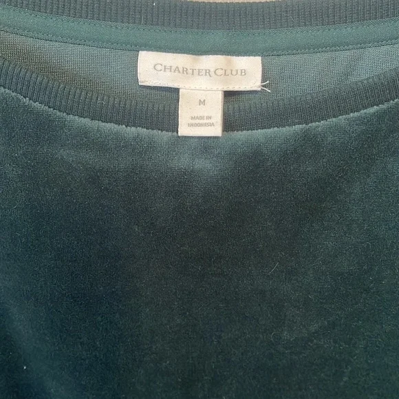 Deep green velour 3/4 sleeve with bow Charter Club size M - Picture 2 of 3